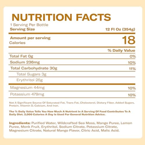 Mango Sea Moss Electrolyte Lemonade – Naturally Sweet Fruit Drink with Sea Moss & Electrolytes – No Added Sugar Hydration & Energy Support – 4 x 12 fl oz Bottles – Made in USA - Thumbnail 2