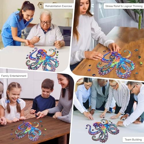 Wooden Puzzle for Adults, Colorful Octopus Jigsaw Puzzle for Adults 200 Piece, Unique Ocean Animal Shaped Wooden Puzzles, Challenging Cyber Octopus Wooden Jigsaw Puzzle for Kids Family Game 11 * 11in - Thumbnail 4