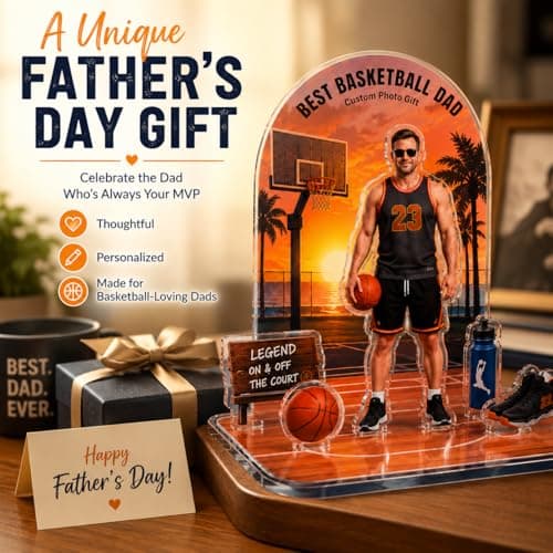 Personalized Acrylic Plaque with Photo, Custom Father’s Day Gift for Dad, First Father’s Day Keepsake, Personalized Acrylic Stand for Dad Husband Grandpa (Basketball) - Thumbnail 5