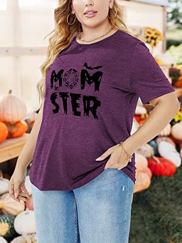 HDLTE Plus Size Hocus Pocus Halloween Shirts for Women Short Sleeve Plus Size Sanderson Sister Shirts Tops Violet - Thumbnail 4
