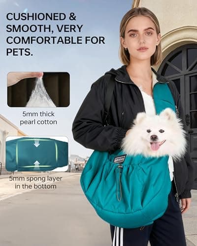 Puppy Sling Carrier for Small Dog-Widened and Thickened Shoulder Strap with Storage Pocket, Adjustable Hands-Free Small Dog Carrier Sling for Outdoor,Cat&Dog Sling Carrier 7-15 lbs. (Peacock Blue) - Thumbnail 4