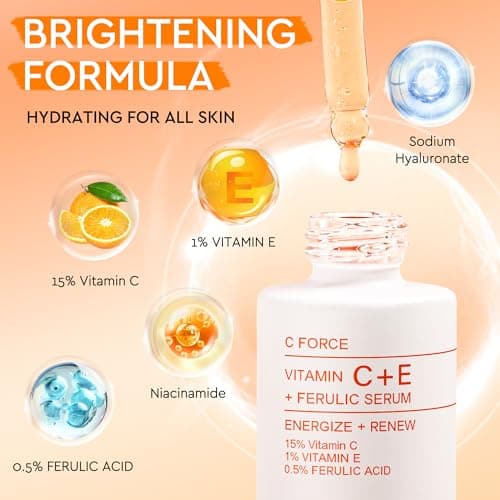 Vitamin C Serum for Face, Anti Aging Dark Spot Remover with Ferulic Acid & Niacinamide, Soothing Brightening Face Serum for Wrinkles and Even Tone, Serum Skin Care Gifts for Women - 30 ml - Thumbnail 2