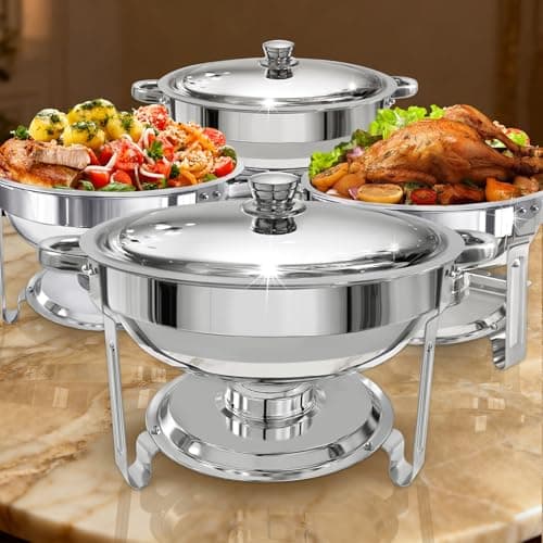 Chafing Dishes for Buffet Set 4 Pack, 5 Qt Chafers and Buffet Warmers Sets for Parties Round Catering Supplies Buffet Display