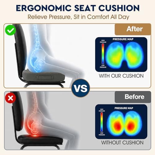 TushGuard Seat Cushion - Memory Foam Sitting Pillow for Office Chair, Car Seat, Airplane, Bleacher - Sciatica & Hip & Coccyx Pain Relief Desk Chair Cushion for Long Sitting Office Workers, Car Drivers - Thumbnail 3