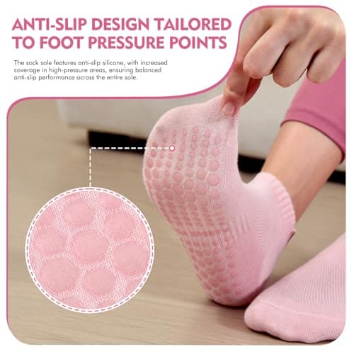 Walifrey Grip Pilates Socks, Yoga Socks with Grips for Women Non Slip (Black/White/Pink) - Thumbnail 3