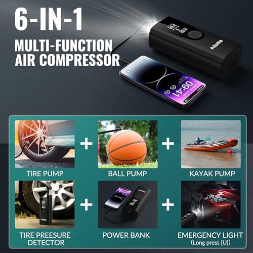 Tire Inflator Portable Air Compressor-Car Tire Air Pump Portable-180PSI Cordless Electric 3X Fast Inflation, Tire Inflator with Gauge, LED, for Bike, Motorcycle, Ball - Thumbnail 4