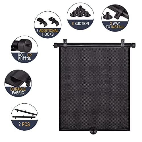 PLTCAT 2 Pack Large Car Sun Shade Side Window for Baby, Roller Vehicle Shades Sun Protection Shade for SUV Truck Side Window(Large-18''x20'') - Thumbnail 3