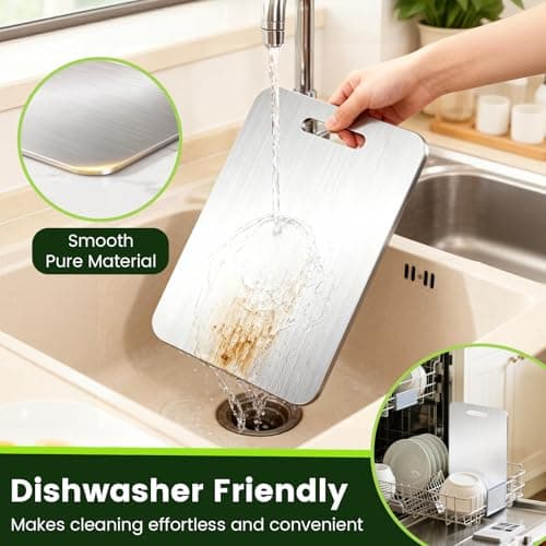 Titanium Cutting Board,100% Pure Titanium Cutting Boards for Kitchen, Double-sided Food Grade Cutting Boards Non Toxic, Chopping Board Dishwasher Safe for Cutting Meat Vegetable Fruit(18L*12W) - Thumbnail 6