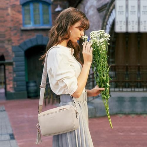 Roulens Triple Zip Small Crossbody Bag for women,Wide Strap Cell Phone Purse Shoulder Handbag Wallet with Credit Card Slots - Thumbnail 2