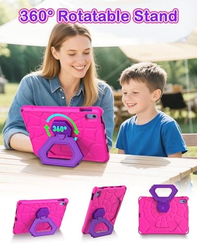 YIHE Shockproof Kids Case for iPad (A16) 11th Generation 11 Inch 2025/ iPad 10th Generation 10.9 inch 2022, Durable Protective Cover with Built-in Screen Protector & Stable Stand, Pink Purple - Thumbnail 6