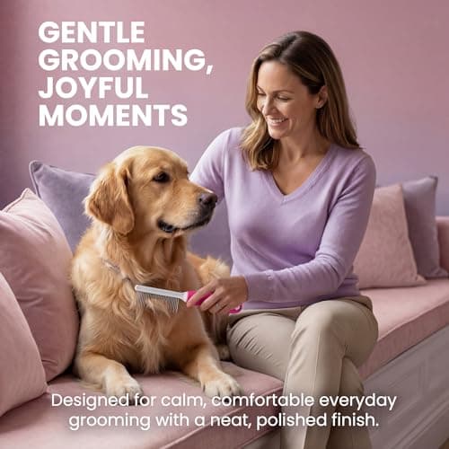 Poodle Pet Detangling Pet Comb with Long & Short Stainless Steel Teeth for Removing Matted Fur, Knots & Tangles – Detangler Tool Accessories for Safe & Gentle DIY Dog & Cat Grooming (Pink) - Thumbnail 3