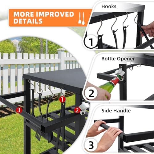 Outspurge Outdoor Grill Cart with Grill Kit, Movable BBQ Prep Tables Station with Wheels, Dining Cart Table with 2-Tier Storage Cart, 33.3" Lx19.9W x33.2H Grill Table, Black - Thumbnail 4