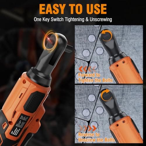 Protmex Cordless Ratchet Wrench Set (Brushless), 3/8" Electric Ratchet Wrench, 74 FT-LBS Torque, 0-400 RPM Variable Speed Trigger, Built-in LED, 21V with 2 x 2.0Ah Batteries, Charger & Sockets - Thumbnail 5