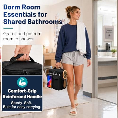 Dorm Room Essentials for Guys Girls, Mesh Shower Caddy Portable, Large Capacity Toiletry Shower Bag with Hanging Hook for Full-Sized Bottles, Multi-Pocket Organizer for College Gym Camping Travel - Thumbnail 6