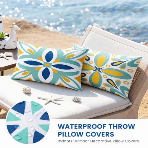 coclothy Outdoor Pillow Covers - 4 Pack Outdoor Pillow Covers 20x12 Waterproof PillowCovers for Patio Furniture Decorative Pillowcases Blue - 20" x 12" - Thumbnail 5