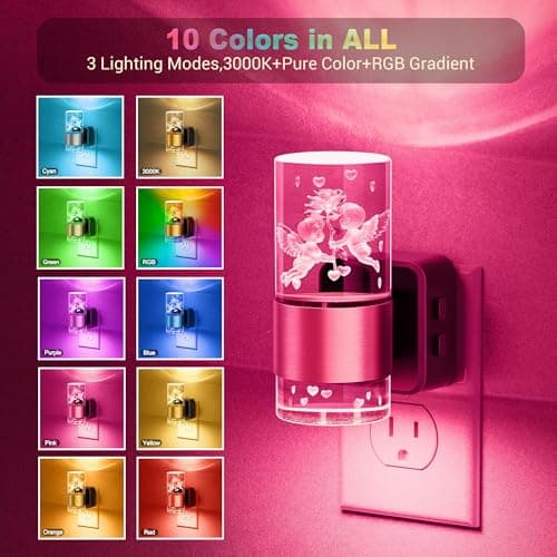 JandCase Night Lights Plug into Wall,Angel Night Light, 3000K+RGB 10-Color LED Nightlight with Dusk to Dawn Sensor, 10/50/100LM Adjustable Brightness for Birthday Home Decor - Thumbnail 2