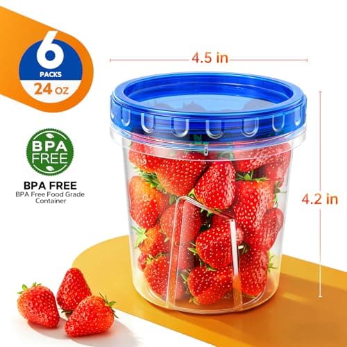 Freezer Storage Containers, [6 Pack-24 Oz] Airtight Plastic Food Storage Containers with Twist Top Lids, Soup, Meal Prep Containers | BPA Free | Stackable | Leakproof | Microwave/Dishwasher Safe - Thumbnail 2