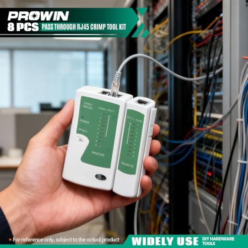 Prowin Pass Through RJ45 Crimper Kit with Cable Tester, Ethernet Crimping Tool for Cat5 Cat5e Cat6 Cat6a & RJ11 RJ12 Connectors (Includes Stripper, Blades) Professional Network Tool Set - Thumbnail 3