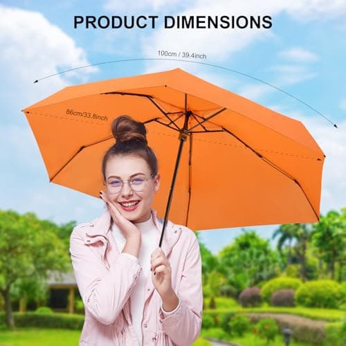 LEAGERA Compact Travel Umbrella with Case - Mini Umbrella for Purse, Small Lightweight &Tiny Umbrellas Design Perfect for Parasol Outdoor Sun&Rain,Orange - Thumbnail 2