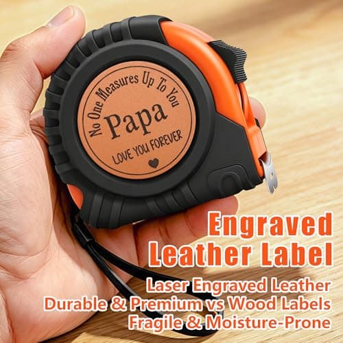 Fathers Day Papa Grandpa Gifts from Grandkids Father's Day Birthday Gift for Papa Grandpa Grandfather from Granddaughter Grandson Grandparents Day Gift Genuine Leather Engraved 25 FT Tape Measure Tool - Thumbnail 3