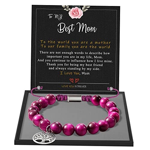 Gifts for Mom, Mom Bracelets for Women Bead Bracelet Adjustable Christmas Gifts for Moms Bead Gift for Her Braided Beaded Charm Link Bracelet Thanksgiving Christmas 50th 60th 70th Birthday Anniversary Jewelry - Image 1