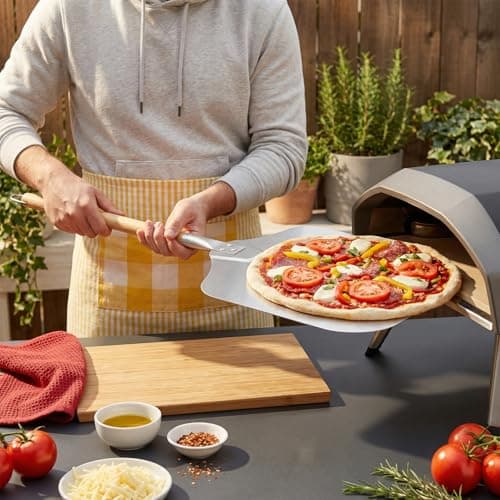 Pizza Peel 12" x 14",30.1" Long Aluminum Metal Pizza Turning Peel with Detachable Wooden Handle For Baking Dough,Bread and Pastry.Pizza Oven Accessories Tools for Indoor & Outdoor Grill Oven - Thumbnail 2