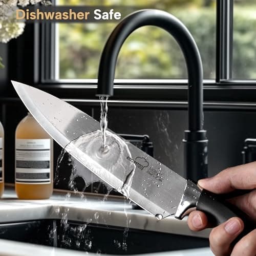 Knife Set, Amorston 14-Piece Kitchen Knives Set with Block & Sharpening Stone, Stainless Steel Dishwasher Safe, Knife Block Set with Ergonomic Handle, Professional Kitchen Knives for Home Cooking - Thumbnail 6