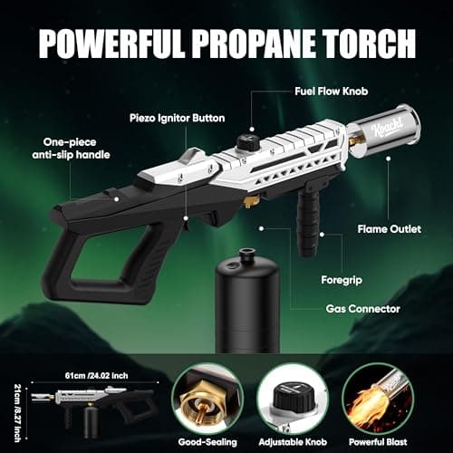 KOACKL Powerful Propane Torch Gun, Kitchen Torch with Adjustable Flame, Flamethrower Blow Torch Gun Gas Welding Kits for BBQ, Searing, Camping & Charcoal Torch Lighter(Tank Not Included) - Thumbnail 2