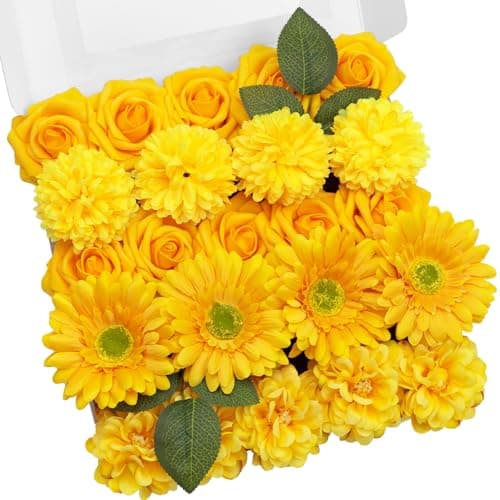 TINGE TIME Artificial Flowers Combo Box Set, Bright Yellow Gradient Color Fake Flower Leaf with Stems for DIY Wedding Bouquets Table Centerpieces Baby Shower Home Party Floral Arrangements Decorations - Image 1