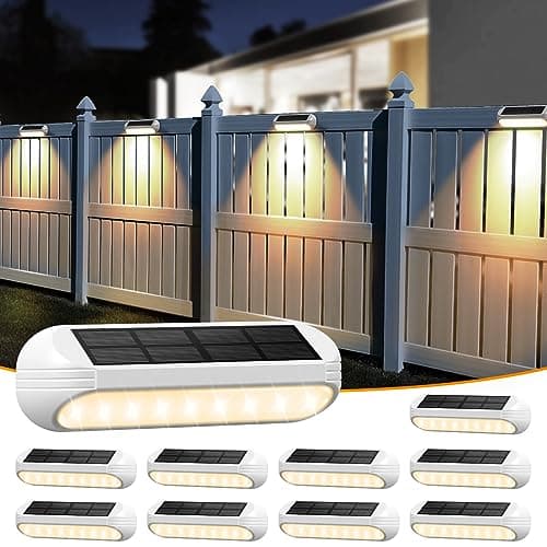 AHAORIGIN Outdoor Solar Lights for Outside, 10 Pack Bright Solar Fence Lights with Multi-Color Changing & Warm White Mode, Upgraded Solar Step Lights Outdoor Waterproof for Garden Deck Post Stair Wall