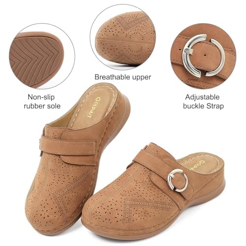 Goldnut Comfortable Clogs for Women with Arch Support - Brown Closed Toe Slip On Mules, All Day Wear Casual Dressy Shoes Size 7 - Thumbnail 4