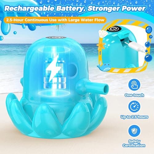 Water Table Pump, Continuous Flow Rechargeable Magnetic Octopus Pump, Battery Powered No Drill Installation, Non-Stop Fun Summer Outdoor Water Toys, Water Play Accessories for Kids Toddlers, Green - Thumbnail 5
