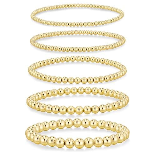 Yoosteel Gold Beaded Bracelets Set for Women - 14k Gold Plated Dainty Round Beaded Bracelet for Women Simplicity Stackable Jewelry Gifts（5 Pcs） - Image 1