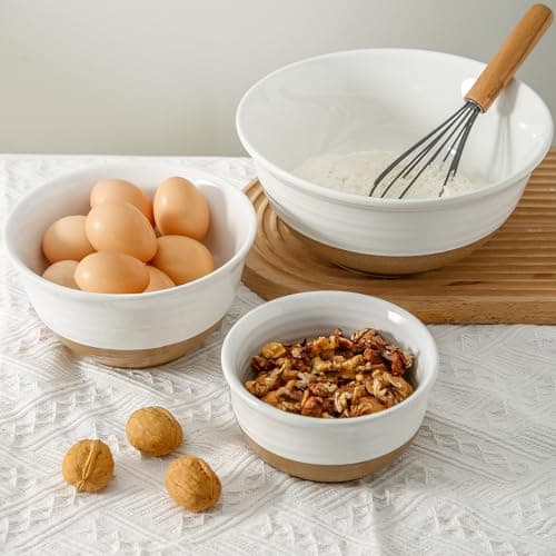 HASENSE Ceramic Mixing Bowls, Large Serving Salad Pasta Bowls Set, 2.1/1.0/0.5 Qt for Entertaining, White Nesting Batter Bowls for Prepping Baking, Dishwasher Microwave Safe, Set of 3 - Thumbnail 5