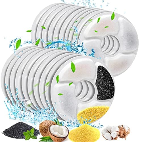 Cat Pet Water Fountain Filters, 5 inch Dog Fountain Activated Carbon Filters Replacement, Compatible with Cats and Dogs Automatic Water Dispenser (20pcs)