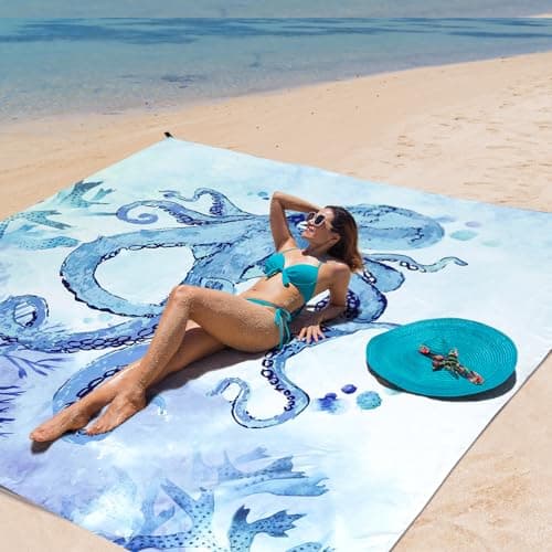 AISPARKY Beach Blanket Waterproof Sandproof Extra Large, Oversized Beach Mat, Quick Drying&Compact&Lightweight, Picnic Blankets Vacation Essentials for Outdoor Beach Camping (79" X 83" (4 Person))