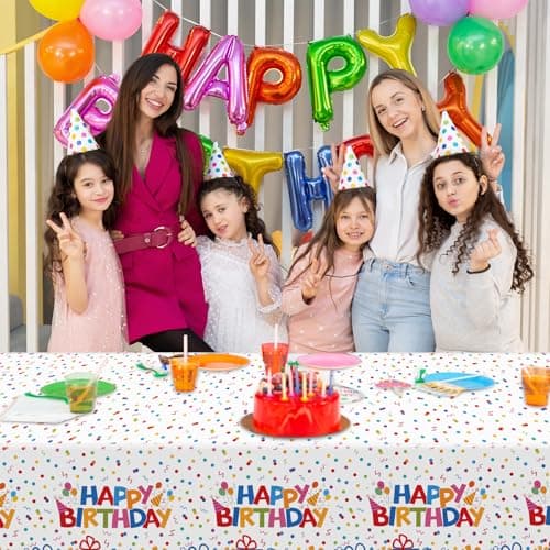NatNarr 3 Pack Plastic Birthday Tablecloth, 54 x 108 Inch Disposable PE Happy Birthday Tablecloth Waterproof Rectangle Birthdays Party Table Cover for Birthdays Party Decorations - Thumbnail 6