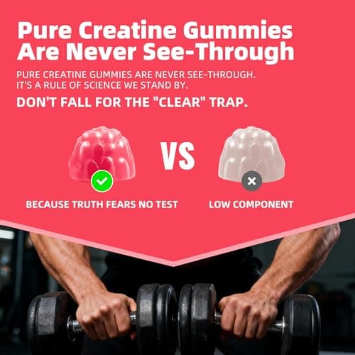 Allcoovita Creatine Monohydrate Gummies 5g for Men & Women. Boost Focus,Strength, and Endurance, Anti-Melting Formula, Vegan, Gluten-Free, Non-GMO,(Peach 120 ct) - Thumbnail 4