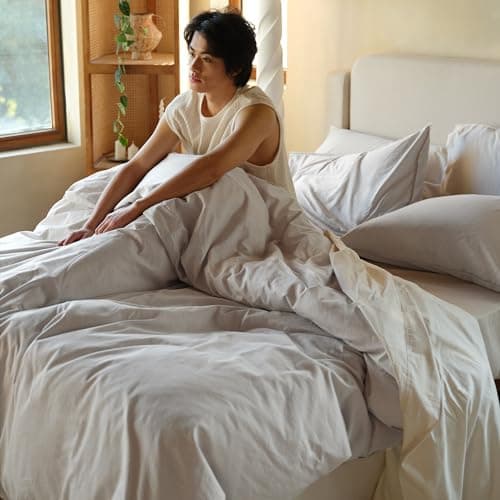Double Stitch 100% Organic Cotton Duvet Cover - Soft 3 Piece Bedding Set Queen Size, 300 TC Luxury Hotel Sateen Weave, GOTS Certified Long Staple Cotton, Made in India, Winter Sky - Thumbnail 5