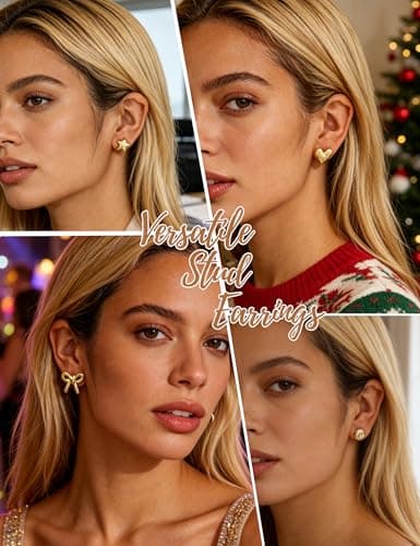 36 Pairs Chunky Gold Hoop Earrings Set for Women, Gold Plated Lightweight Open Twisted Earring Multipack, Thick Big Heart Bow Stud Hoops Earring Stack for Gift - Thumbnail 5
