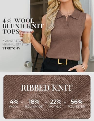 Kate Kasin Women Polo V Neck Tank Top 2026, Summer Brown Sweaters Vest Lightweight, Business Casual Sleeveless Work Tops Trendy S - Thumbnail 4
