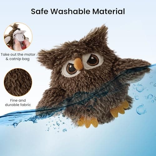 ZOMISIA Flappy Bird Cat Toy, Interactive Flapping Chirping Bird Cat Toy with Catnip Bag for Indoor Bored Alone Kitten, Automatic Rechargeable Touch Activated Owl Kitty Toy (No Flying), Brown - Thumbnail 5
