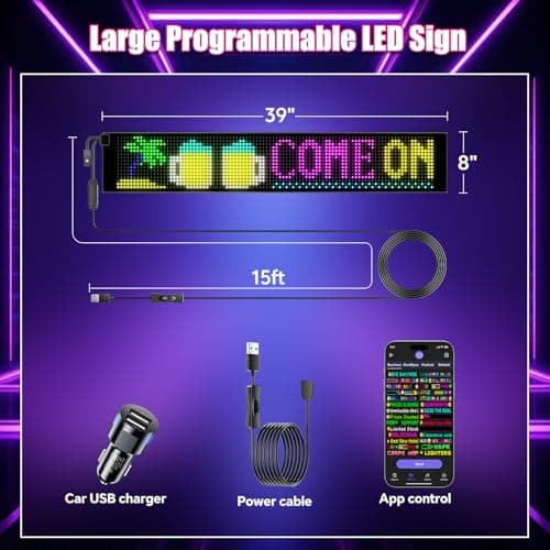 Large Programmable Indoor Windows LED Signs, P10 Resolution LED Sign,Bluetooth APP, for Cars Business Bars Gaming Rooms Restaurants Festivals (39"x 8") - Thumbnail 5