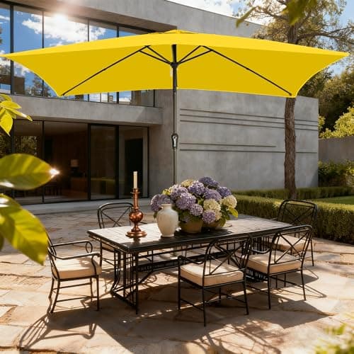 GREFORG 6.5x10FT Rectangular Patio Umbrella with Push Button Tilt & Crank Lift for Garden,UV Protection Outdoor Umbrella for Deck,Pool and Yard,Yellow - Thumbnail 2