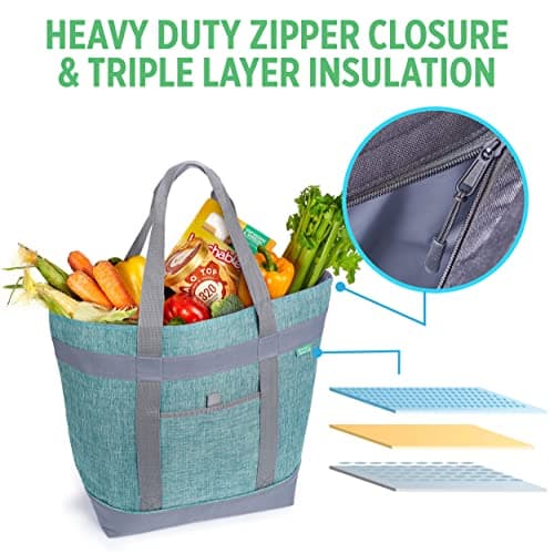 Jumbo Insulated Cooler Bag - Heavy Duty Soft Insulated Grocery Bag (Green) - Thumbnail 4