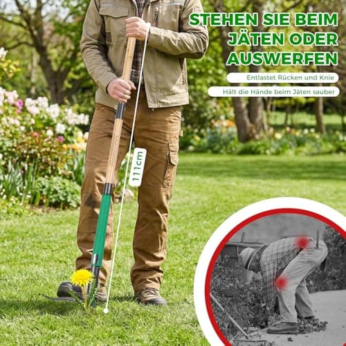 Allsetool Weed Puller Tool with 2 Weed Eject Feature, 43.7in Stand Up Dandelion Remover Tool, Real Bamboo Handle and Metal 4 Claw & Foot Pedal, Heavy Duty Garden Weeder - Thumbnail 5