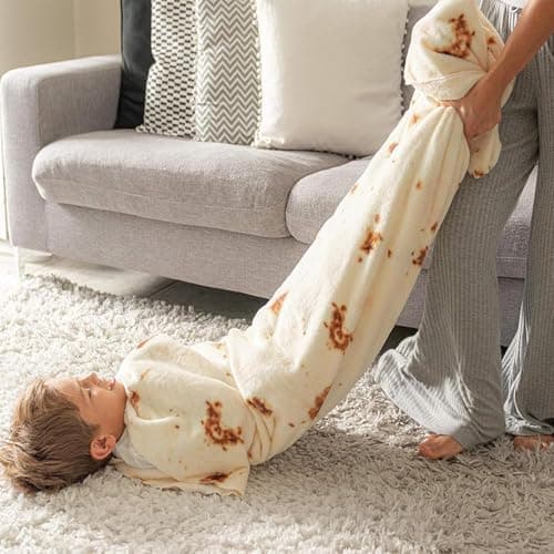 Burrito Tortilla Blanket Baby Stuff Shower White Elephant Gifts for Kids Throw Blankets Wrap Swaddle Toddler Boy Girl Party Novelty Gag Pets Soft Fleece 40in - Thumbnail 5