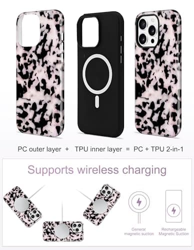 Aitipy Magnetic Little Tortoise Shell Phone Case for iPhone 13 Pro, Compatible with MagSafe, Cute White Aesthetic Leopard Print Soft TPU Hard PC Shockproof Protective Phone Cover for Women Girls - Thumbnail 2