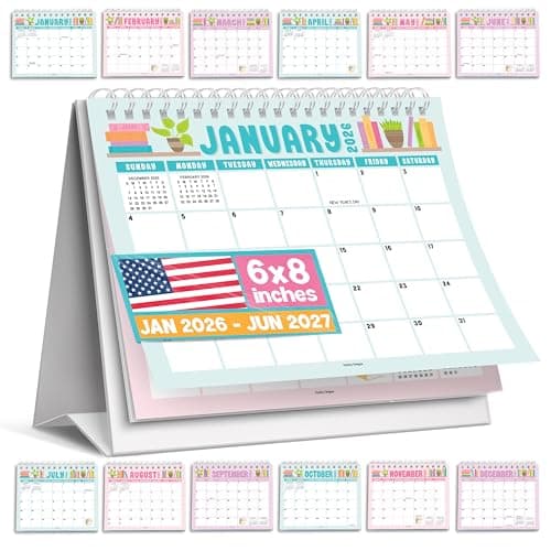 Small Desk Calendar 2026-18-Month 2026 Desk Calendar Small for Home, Office & Classroom, Standing Flip Desks Calendars 2026-2027, Gifts for Coworkers, Teachers & Students