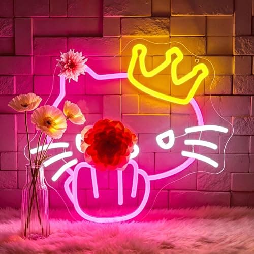 Neon Sign, FPLL Pink Cat Neon Signs for Wall Decor - Cute LED Sign for Bedroom, Party, Birthday, Bar Light up Signs Home Decor - USB Powered
